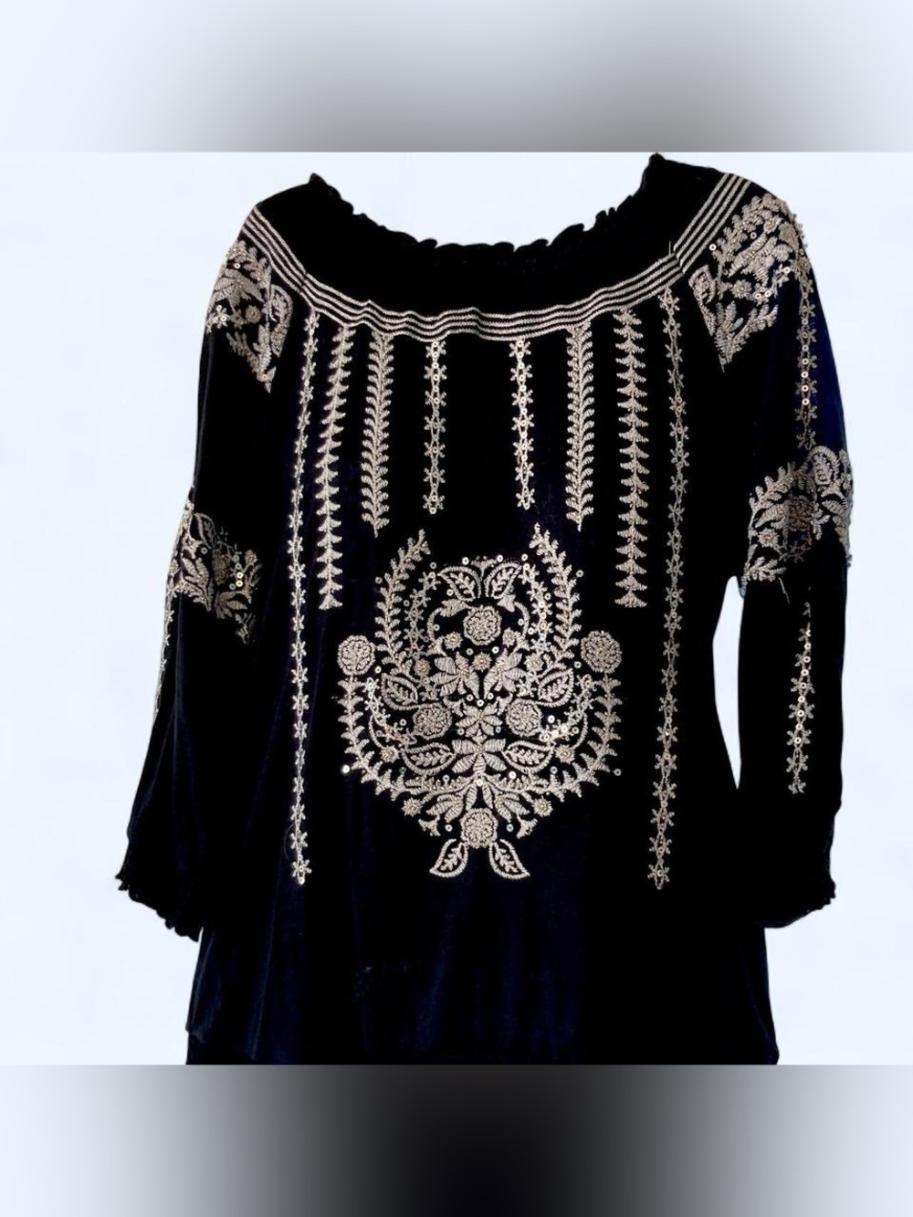 INC International Concepts black embroidered blouse M